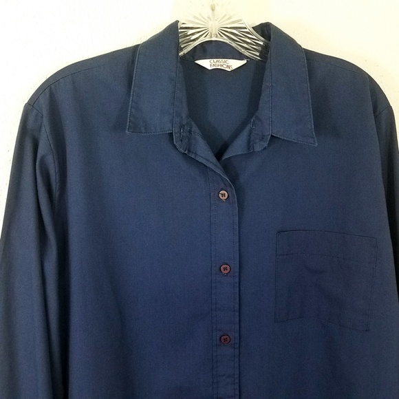 Plus Size Dark Blue Button Down Women's Shirt - Picture 2 of 8